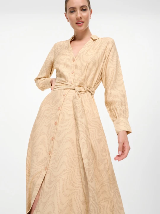 Zdjęcie produktu Elegancka sukienka maxi z subtelnym wzorem Greenpoint beżowy