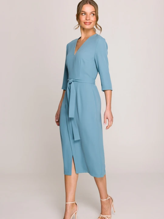 Zdjęcie produktu Elegancka sukienka midi z dekoltem V i rozcięciem czarna Stylove