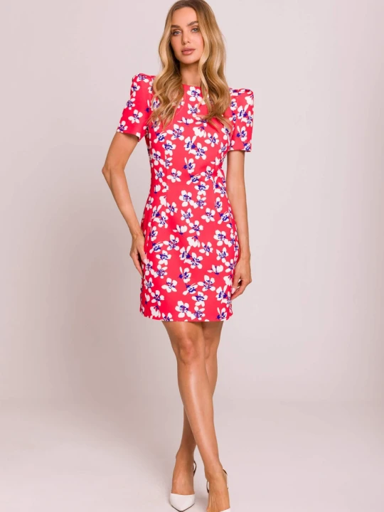 Zdjęcie produktu Elegancka sukienka ołówkowa mini w kwiaty czerwona Moe