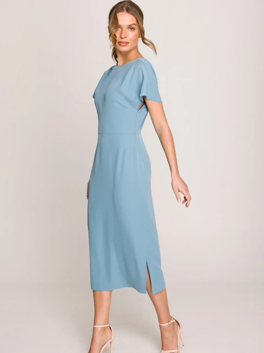 Zdjęcie produktu Elegancka sukienka ołówkowa z dekoltem V z tyłu niebieska Stylove