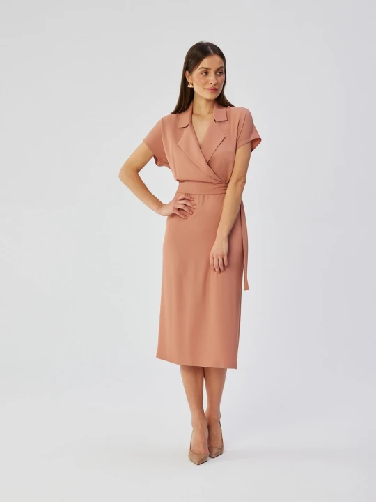 Zdjęcie produktu Elegancka sukienka ołówkowa z kołnierzem różana Stylove