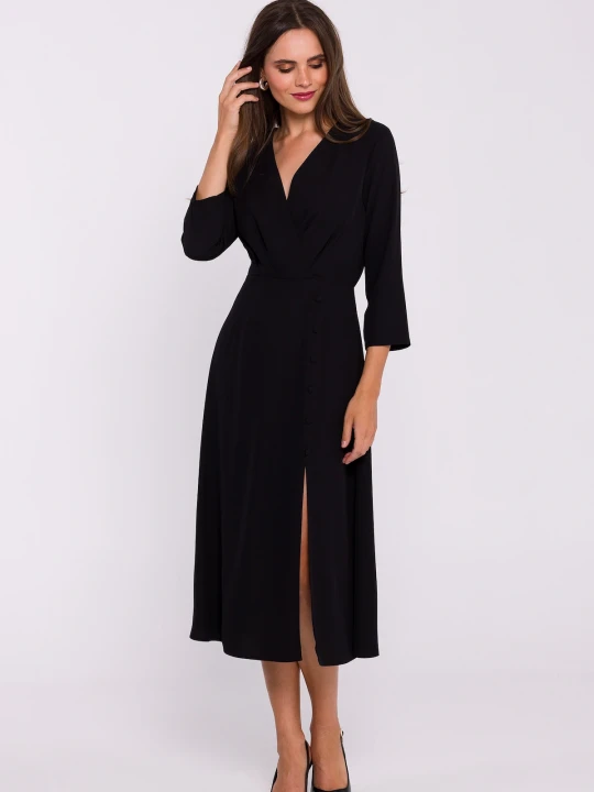 Zdjęcie produktu Elegancka sukienka rozkloszowana kopertowy dekolt czarna Stylove
