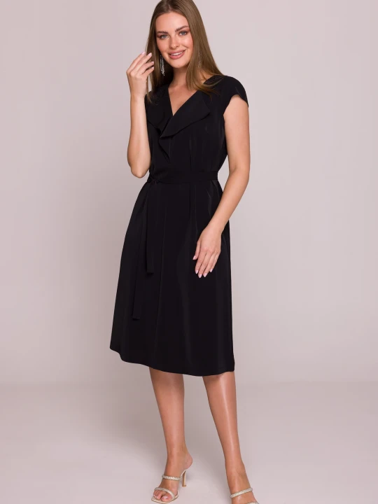 Zdjęcie produktu Elegancka sukienka rozkloszowana z krótkim rękawem czarna Stylove