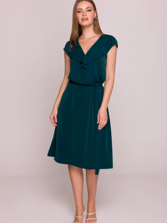 Zdjęcie produktu Elegancka sukienka rozkloszowana z krótkim rękawem zielona Stylove