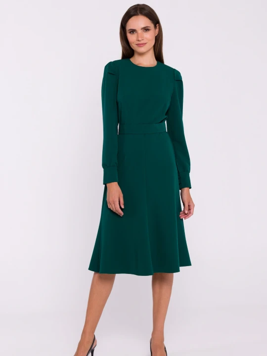 Zdjęcie produktu Elegancka sukienka rozkloszowana z paskiem butelkowa zieleń Stylove