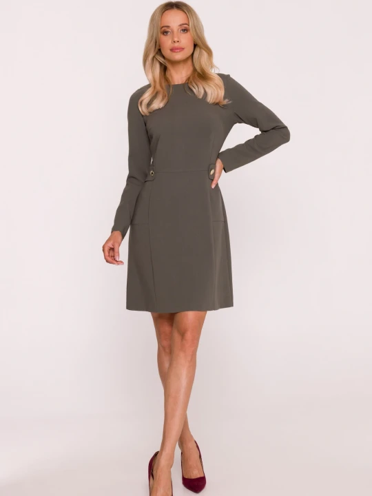 Zdjęcie produktu Elegancka sukienka trapezowa z patkami w talii bordowa Stylove