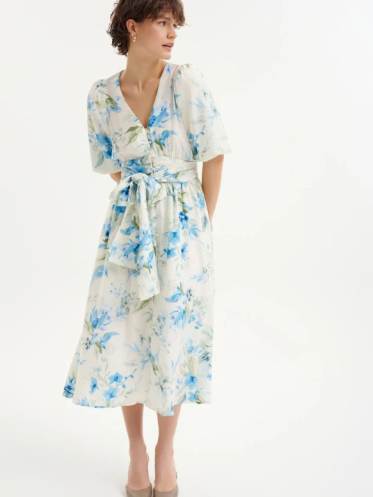 Zdjęcie produktu Elegancka sukienka w kwiatowy print Greenpoint niebieski