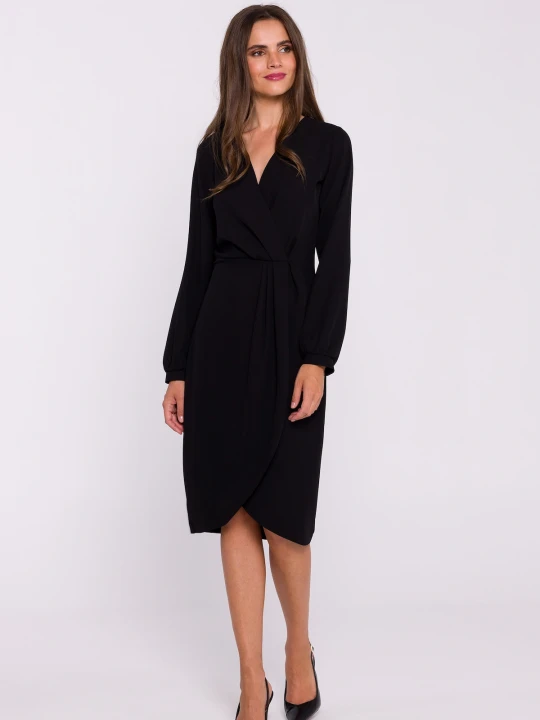 Zdjęcie produktu Elegancka sukienka z dekoltem V i zakładkami czarna Stylove