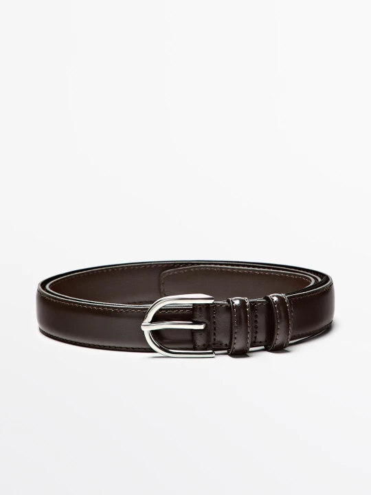 Zdjęcie produktu Elegancki Pasek Ze Skóry Nappa Z Podwójną Szlufką - Brązowy - Massimo Dutti - Male