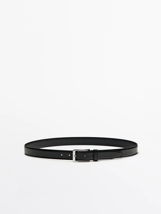 Zdjęcie produktu Elegancki Pasek Ze Skóry Nappa Ze Stebnowaniem - Czarny - Massimo Dutti - Male