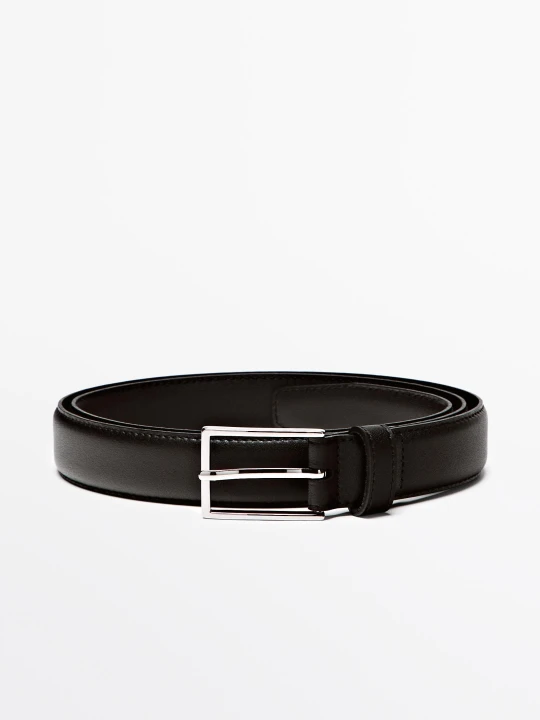 Zdjęcie produktu Elegancki Pasek Ze Skóry Nappa Ze Stebnowaniem - Czarny - Massimo Dutti - Male