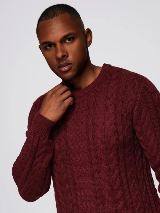 Zdjęcie produktu Elegancki sweter męski z ciekawym splotem – bordowy V6 - Rozmiar: M Ombre Clothing