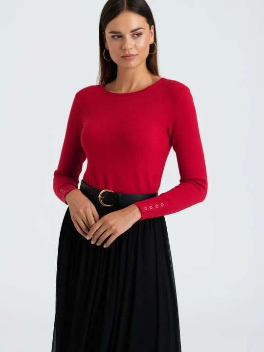 Zdjęcie produktu Elegancki sweter z dekoracyjnymi zatrzaskami, czerwony Greenpoint