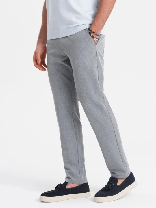 Zdjęcie produktu Eleganckie męskie spodnie chino SLIM FIT - jasnoszare V1 - Rozmiar: L Ombre Clothing szary