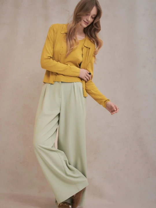 Zdjęcie produktu Eleganckie spodnie z szeroką nogawką w kolorze miętowym Greenpoint