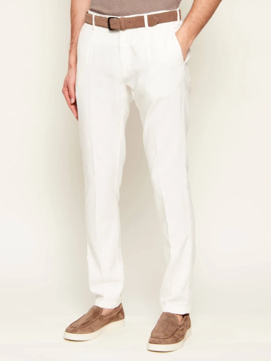 Zdjęcie produktu Eleventy Spodnie MILANO | Slim Fit | z dodatkiem lnu biały