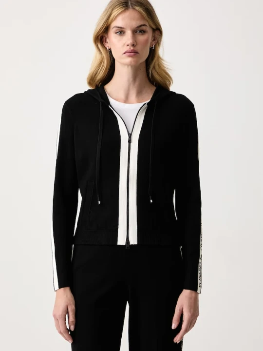Zdjęcie produktu Elisabetta Franchi bluza rozpinana z kapturem damska z wiskozą czarny