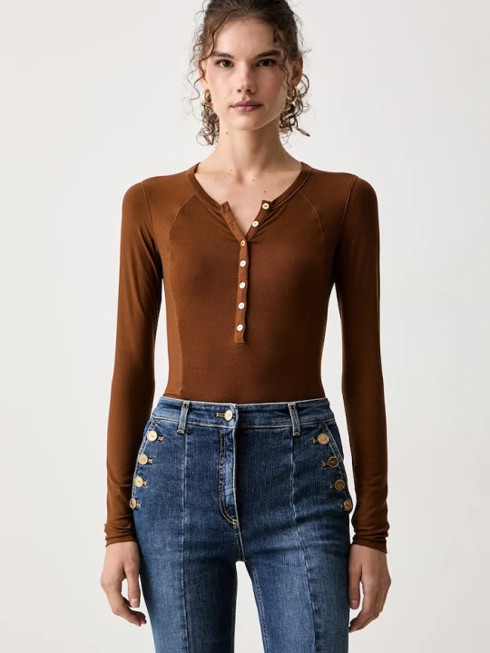 Zdjęcie produktu Elisabetta Franchi body damskie z dodatkiem wełny brązowy