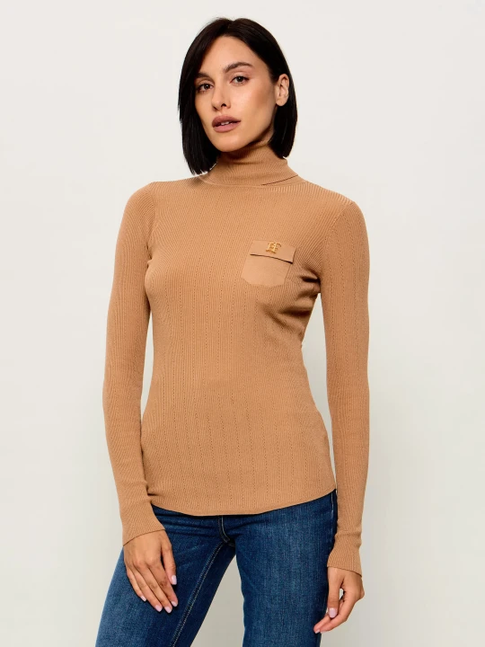 Zdjęcie produktu Elisabetta Franchi Golf | Slim Fit | z dodatkiem jedwabiu camel