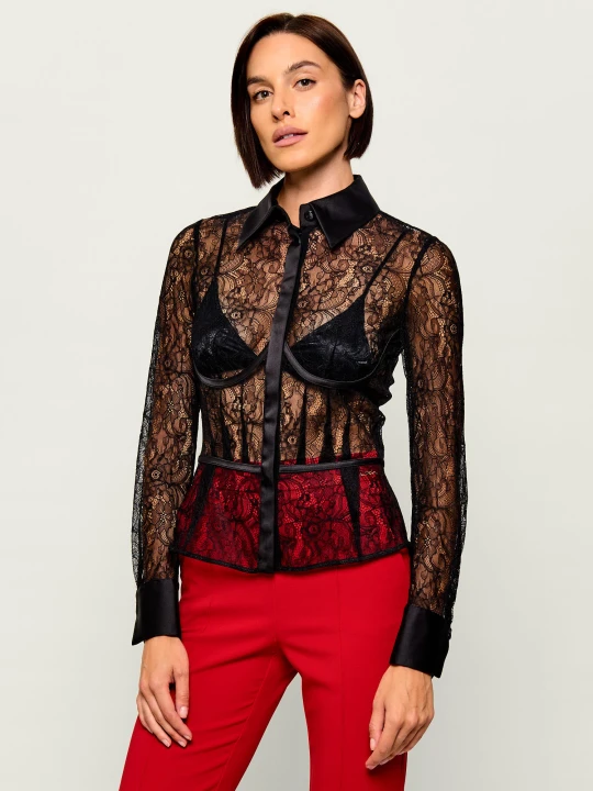 Zdjęcie produktu Elisabetta Franchi Koronkowa koszula | Slim Fit czarny