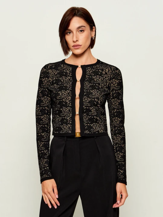 Zdjęcie produktu Elisabetta Franchi Koronkowy kardigan | Slim Fit czarny