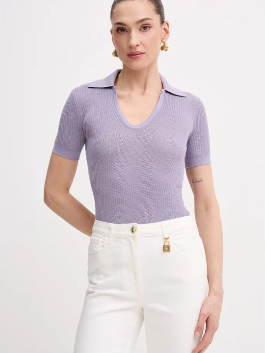 Zdjęcie produktu Elisabetta Franchi polo damskie z wiskozy fioletowy
