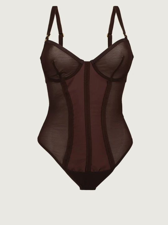 Zdjęcie produktu Elisabetta Franchi Satynowe body | Slim Fit brązowy