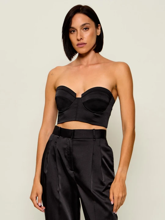 Zdjęcie produktu Elisabetta Franchi Satynowy top | Cropped Fit czarny