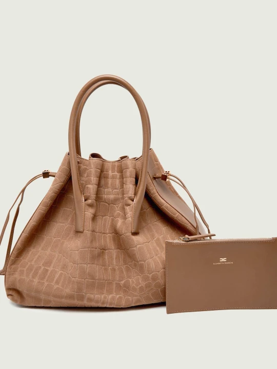 Zdjęcie produktu Elisabetta Franchi Shopperka + saszetka | zamsz beżowy