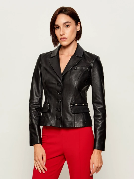 Zdjęcie produktu Elisabetta Franchi Skórzana kurtka | Regular Fit czarny