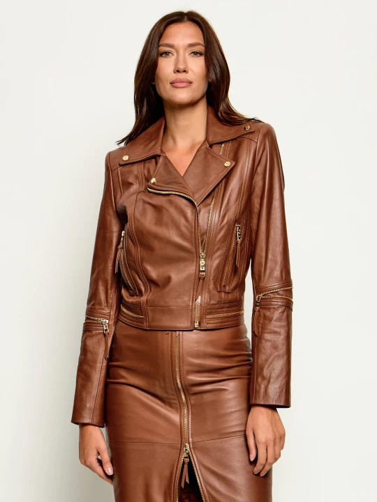 Zdjęcie produktu Elisabetta Franchi Skórzana kurtka | Slim Fit brązowy