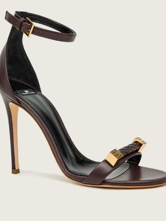 Zdjęcie produktu Elisabetta Franchi Skórzane sandały na szpilce brązowy