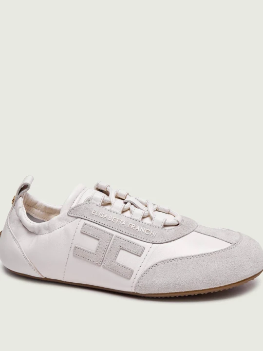 Zdjęcie produktu Elisabetta Franchi Skórzane sneakersy | zamsz ecru