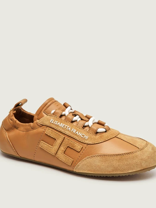 Zdjęcie produktu Elisabetta Franchi Skórzane sneakersy | zamsz brązowy
