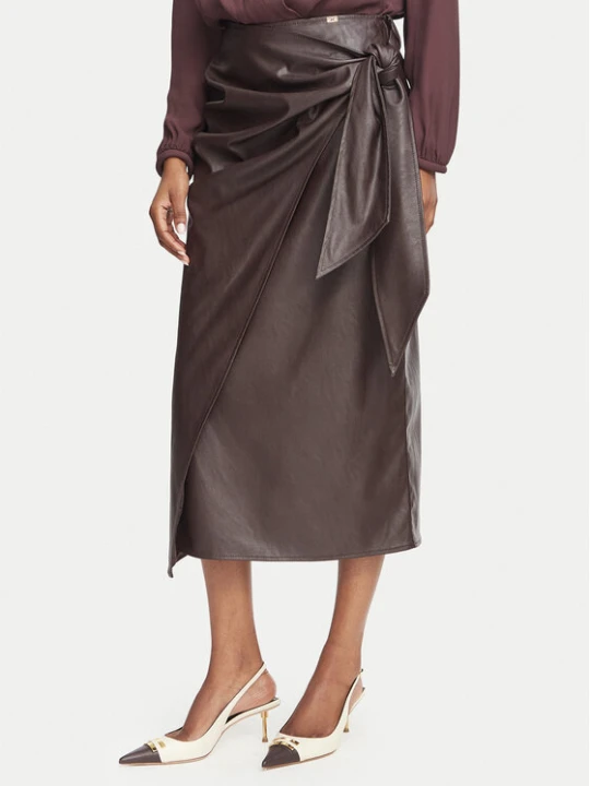 Zdjęcie produktu Elisabetta Franchi Spódnica z imitacji skóry GO-218-66E2-V320 Brązowy ciemny Regular Fit