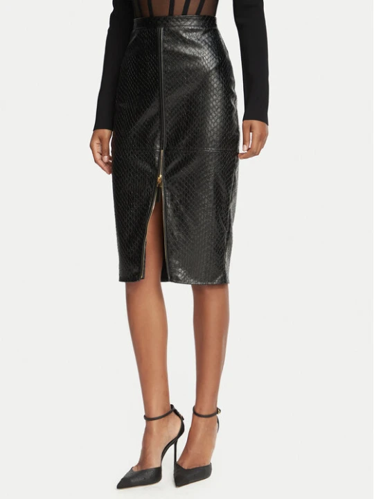 Zdjęcie produktu Elisabetta Franchi Spódnica z imitacji skóry GO-244-67E2-V440 Czarny Fitted Fit