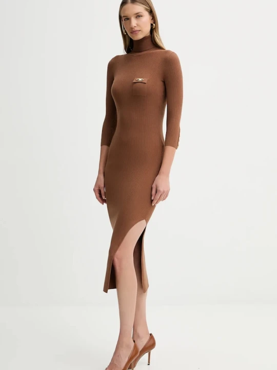Zdjęcie produktu Elisabetta Franchi sukienka z dodatkiem jedwabiu brązowy