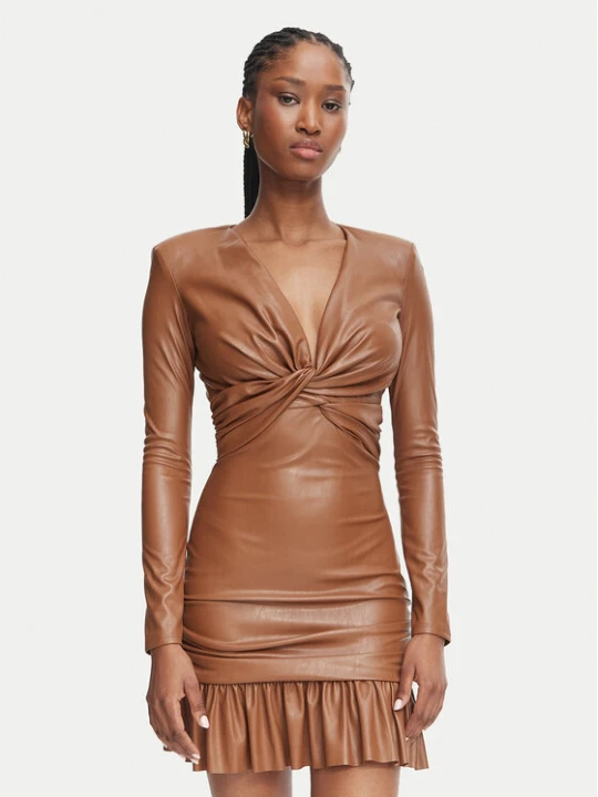 Zdjęcie produktu Elisabetta Franchi Sukienka z imitacji skóry AB-989-66E2-V400 Brązowy jasny Slim Fit
