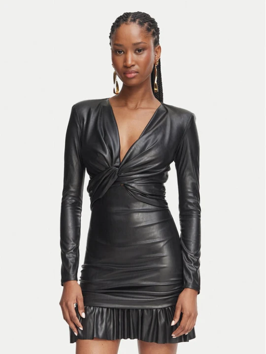 Zdjęcie produktu Elisabetta Franchi Sukienka z imitacji skóry AB-989-66E2-V400 Czarny Slim Fit
