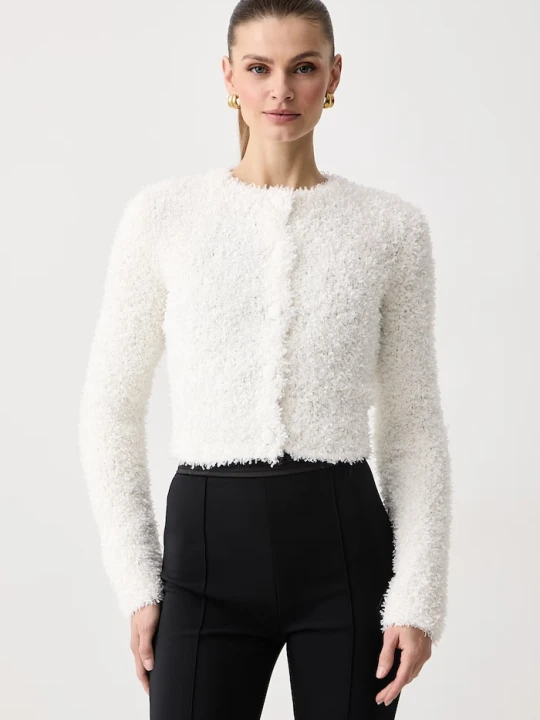 Zdjęcie produktu Elisabetta Franchi sweter rozpinany damski z dodatkiem wełny beżowy