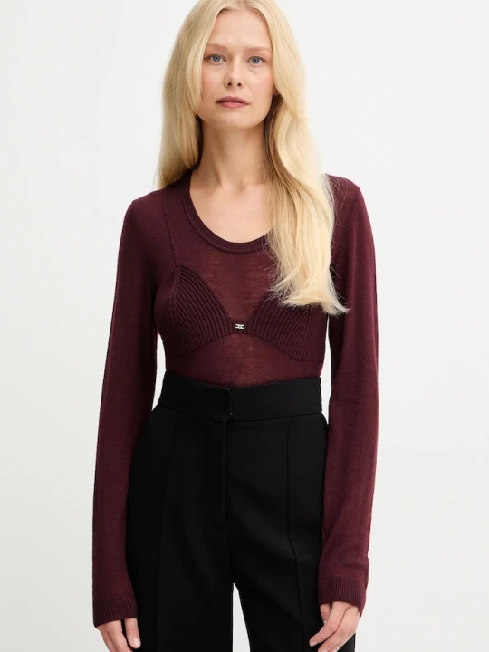Zdjęcie produktu Elisabetta Franchi sweter z dodatkiem wełny bordowy