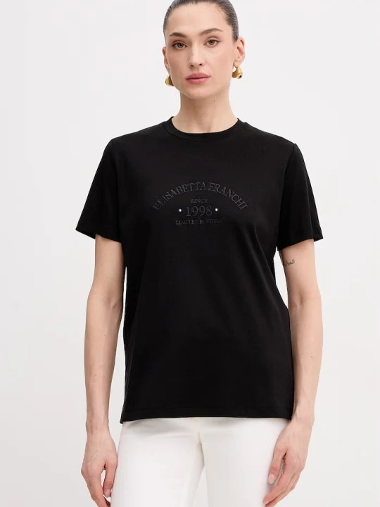 Zdjęcie produktu Elisabetta Franchi t-shirt damski bawełniany czarny