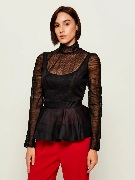 Zdjęcie produktu Elisabetta Franchi Tiulowa bluzka | Slim Fit czarny
