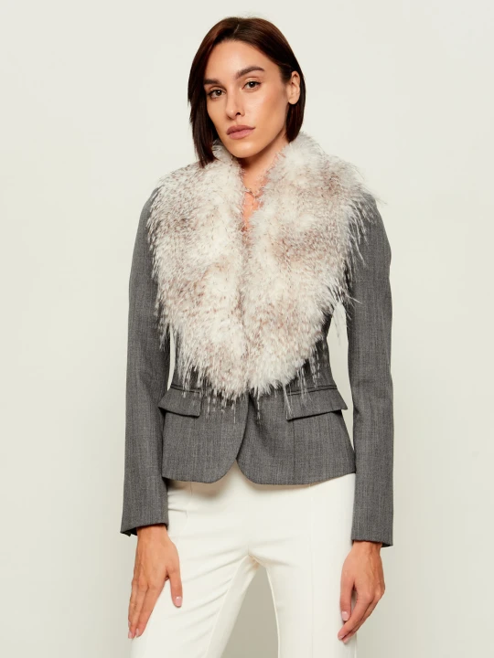 Zdjęcie produktu Elisabetta Franchi Wełniana marynarka 2w1 | Slim Fit | shearling szary