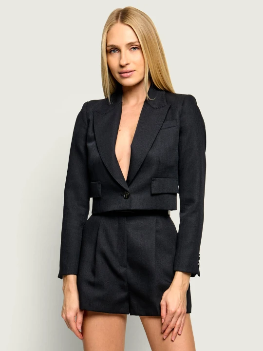 Zdjęcie produktu Elisabetta Franchi Wełniana marynarka | Cropped Fit czarny
