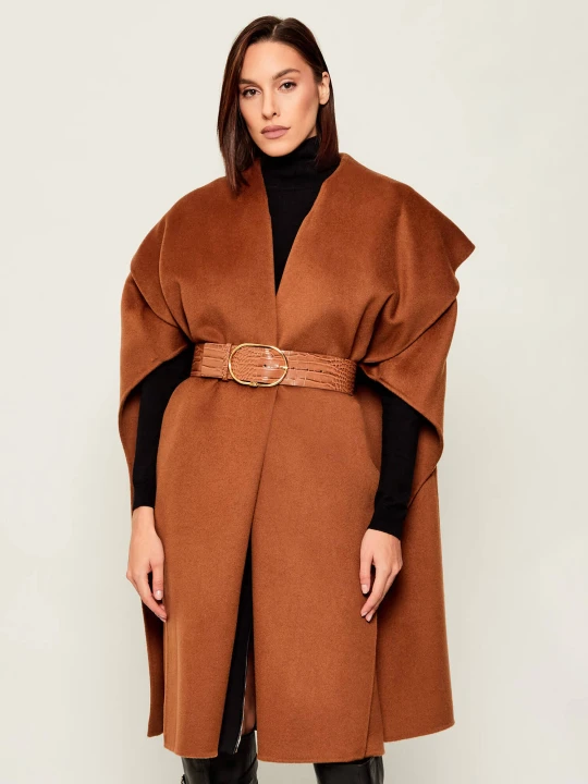 Zdjęcie produktu Elisabetta Franchi Wełniane ponczo | Oversize fit koniakowy