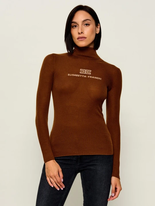 Zdjęcie produktu Elisabetta Franchi Wełniany golf | Slim Fit brązowy