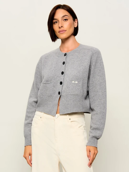 Zdjęcie produktu Elisabetta Franchi Wełniany kardigan | Cropped Fit | z dodatkiem kaszmiru szary