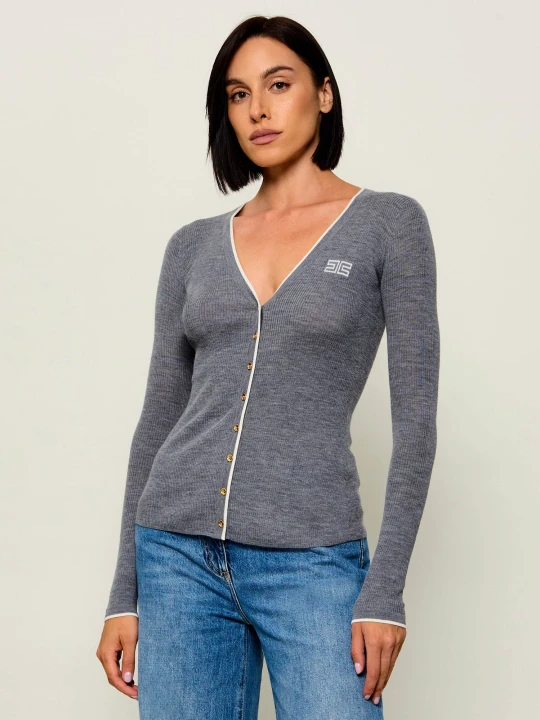 Zdjęcie produktu Elisabetta Franchi Wełniany kardigan | Slim Fit szary