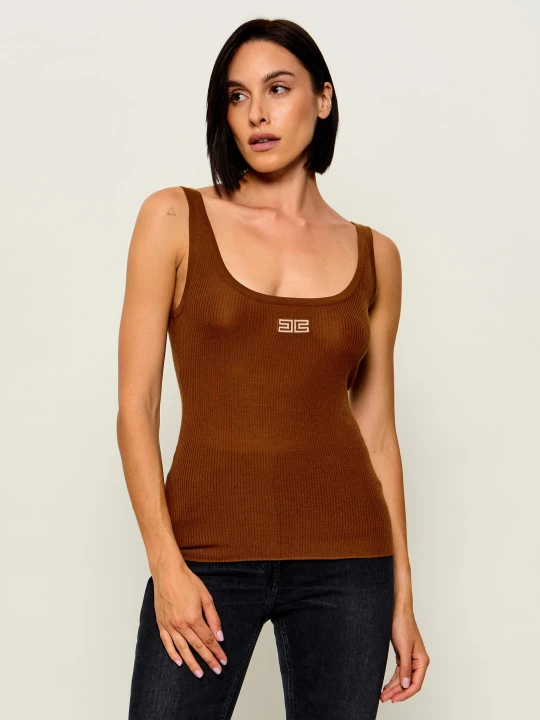 Zdjęcie produktu Elisabetta Franchi Wełniany top | Slim Fit brązowy